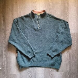 Orvis Sweater Mens XXL Wool Blend Knitted 1/4 Zip Green Pullover with pockets